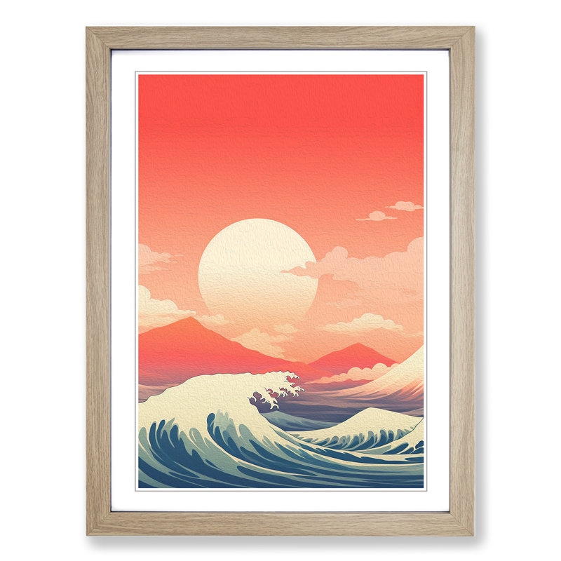Wave Japanese Minimalism - Framed Print, 64cm H x 46cm W, Oak Framed
