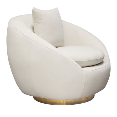 Dela Swivel Accent Chair With Pillow, Cream Velvet, Brushed Gold Base