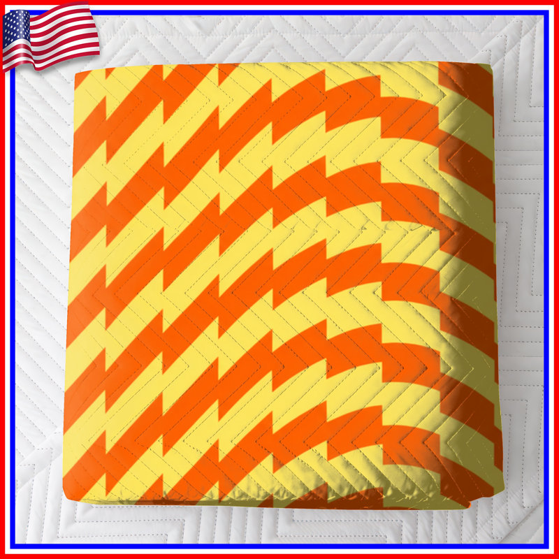 Couvre-lit matelassé jaune zigzag orange toutes tailles, Full / Double