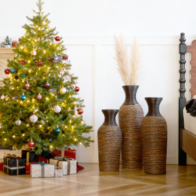 Ensemble de 3 vases en rotin tissés à la main en PVC, ensemble de 3 vases de plancher décoratifs de 27,56 po, 23,62 po et 19,69 po de hauteur