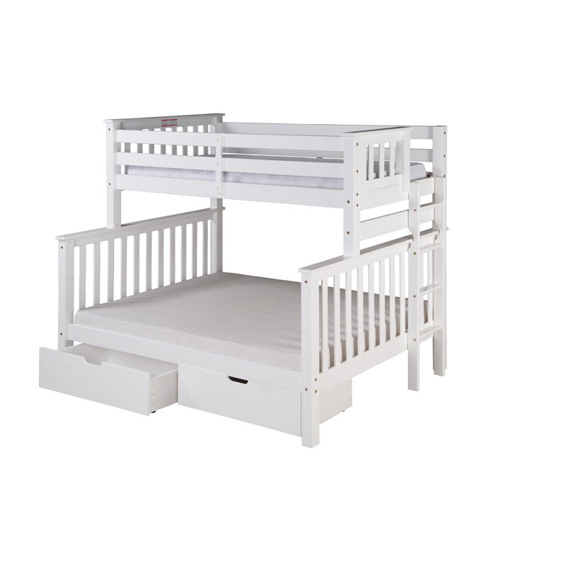 Abdullah Kids Bunk Bed with Drawers, White, Twin Over Full