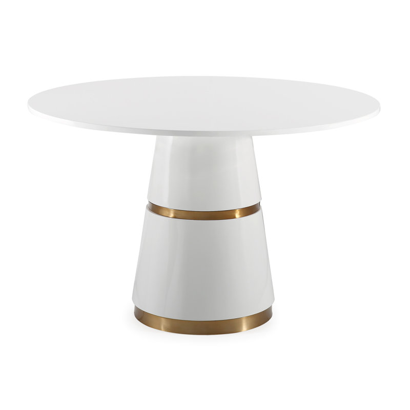 White and Gold Round Wood Dining Table for Four