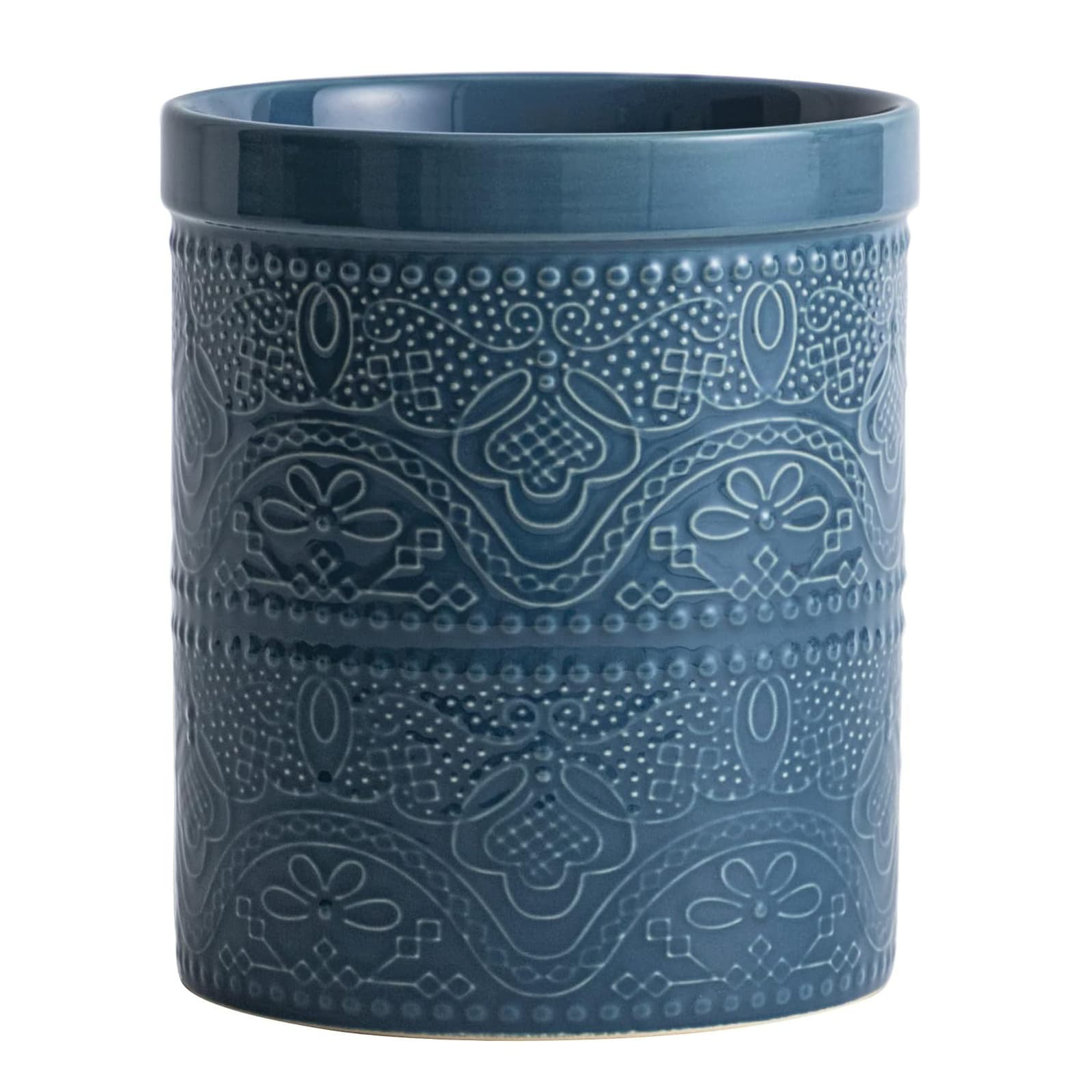 7.2" Super Large Ceramic Utensil Holder (Bright White, Lace Emboss)
