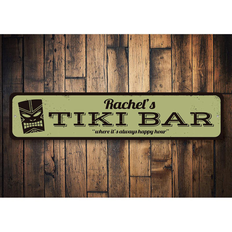 Plaque en aluminium Happy Hour Tiki, H 4 po x l 18 po x P 0,04 po