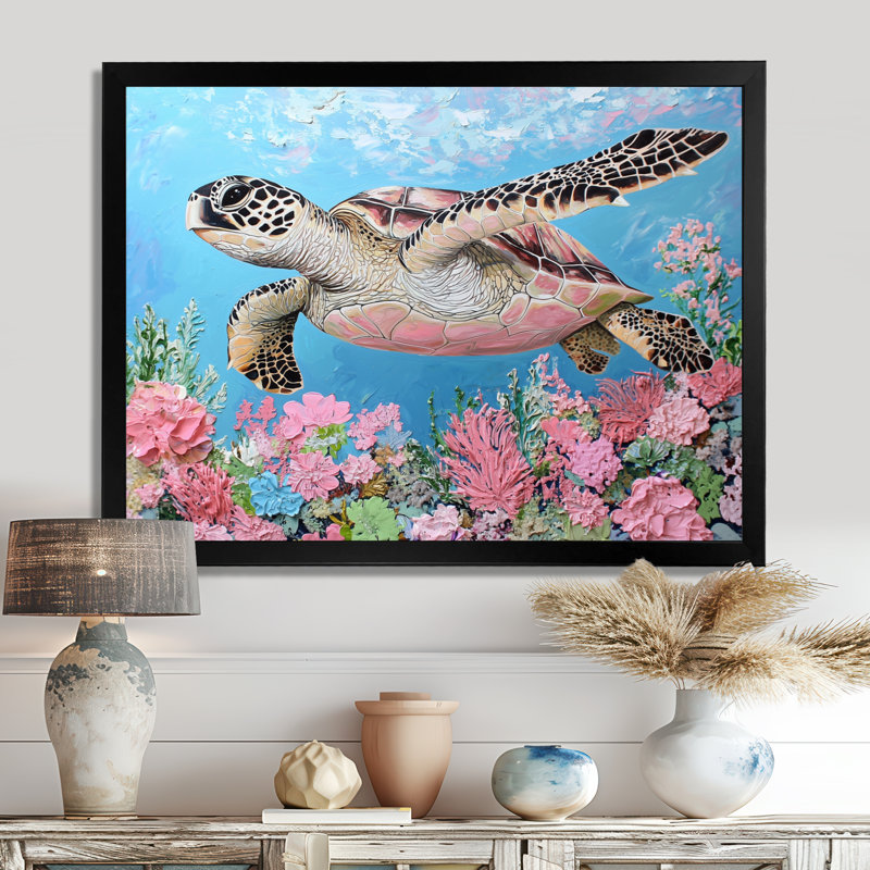Décoration murale tortue dans le récif de corail II - tortue, H 12 po x l 20 po, Noir