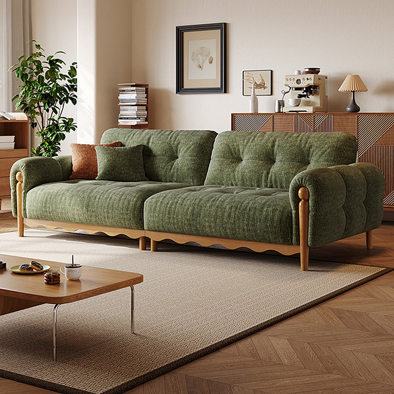 Causeuse 102,36 po en mélange de lin vert avec coussins décoratifs, H 35,43 po x l 102,36 po x P 39,37 po