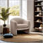 Fauteuil d'appoint contemporain au design compact en forme de U et en tissu bouclé, idéal pour les salons modernes.-859414296