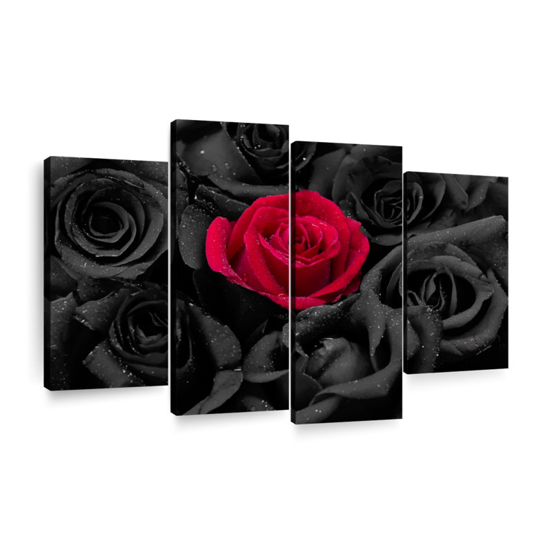 Ensemble de 4 pièces de roses rouges gothiques sur toile, H 27 po x l 43 po x P 1,25 po