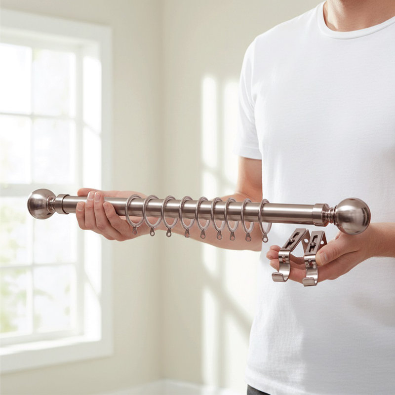 Adjustable 2.5cm Curtain Rod Set, 70cm - 120cm, Chrome