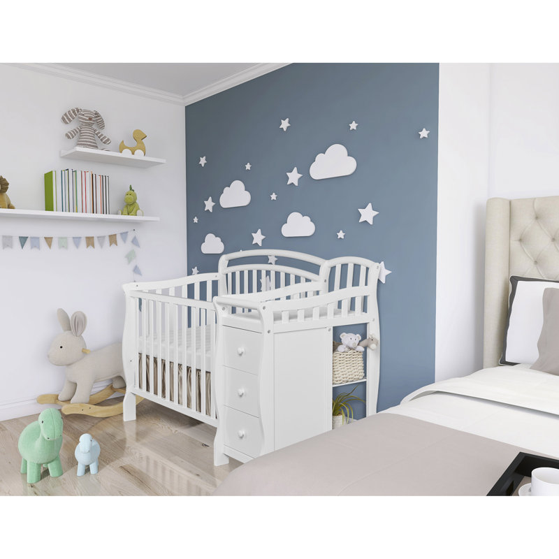 Dream On Me White Pine 4-in-1 Mini Convertible Crib with Changer