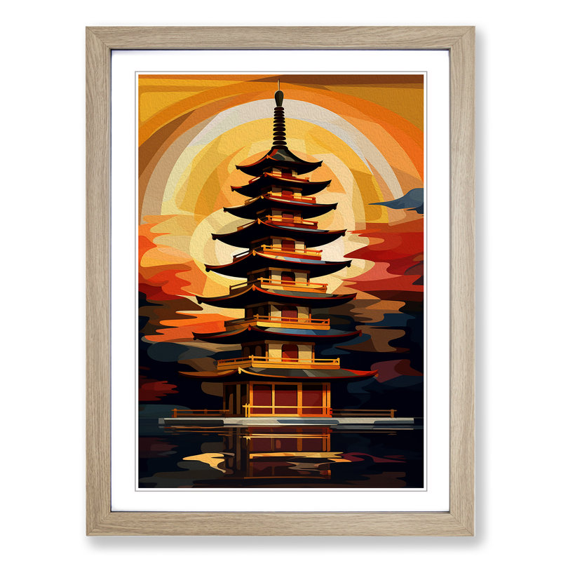 Pagoda Abstract No.2 - Framed Print, Oak, 64cm H x 46cm W x 2cm D
