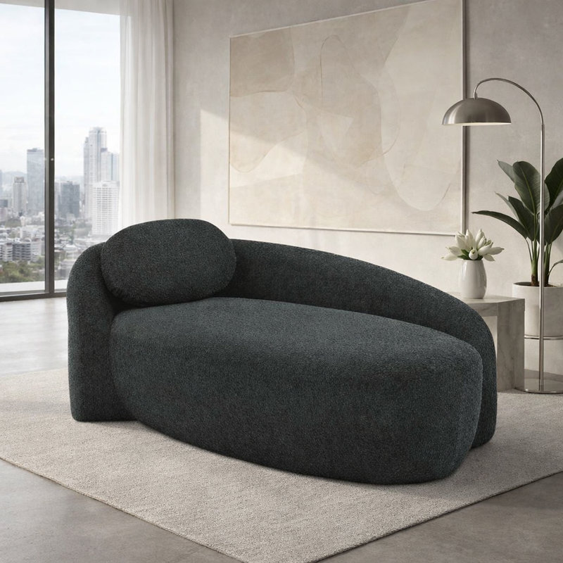 Chaise longue rembourrée à compression de 67 po de longueur avec dossier et coussin courbés, Noir