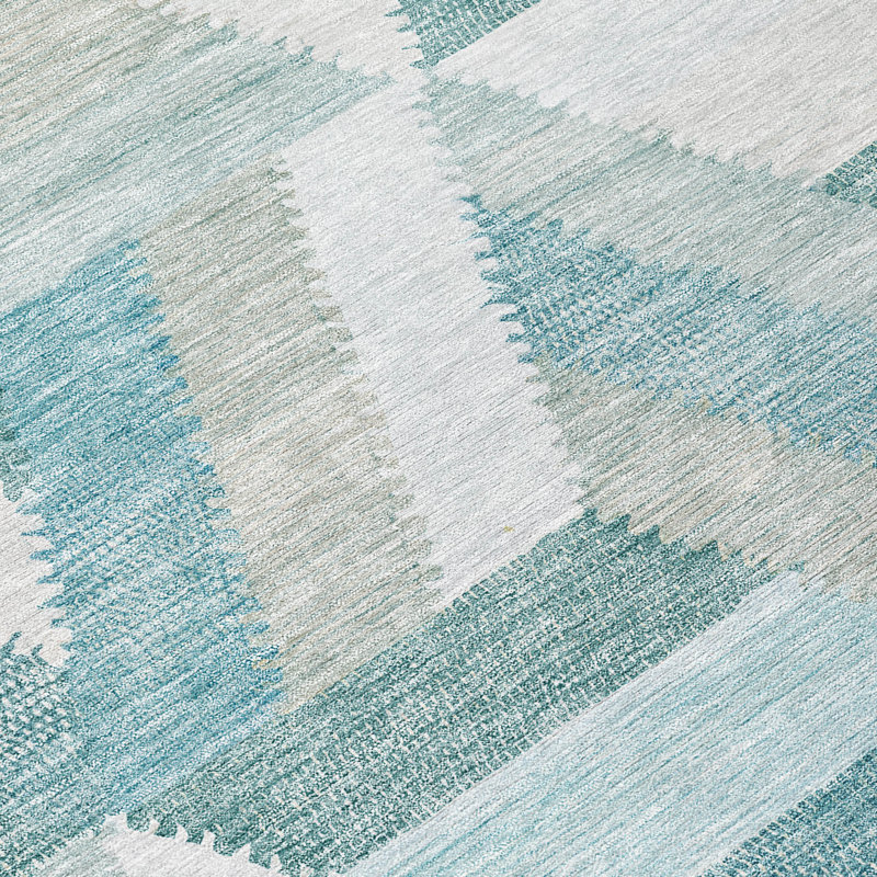 Tapis sarcelle intérieur / extérieur lavable à la machine Claudian ACN1241, Tapis de couloir 2 pi 3 po x 7 pi 6 po