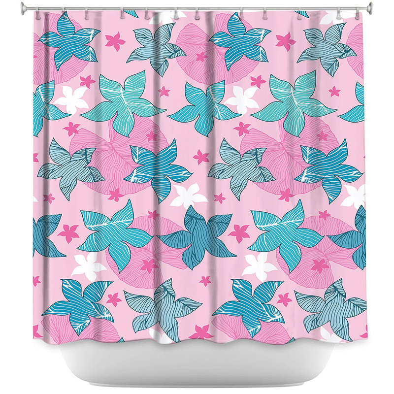 Rideau de douche simple fleurs Dreyer, Rose / Bleu