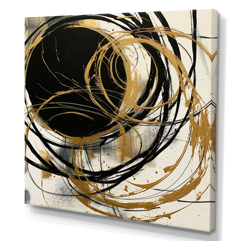 Art noir et or noir du Chaos V - Peinture abstraite, art mural, 44" H x 44" W, Toile tendue, Sans cadre