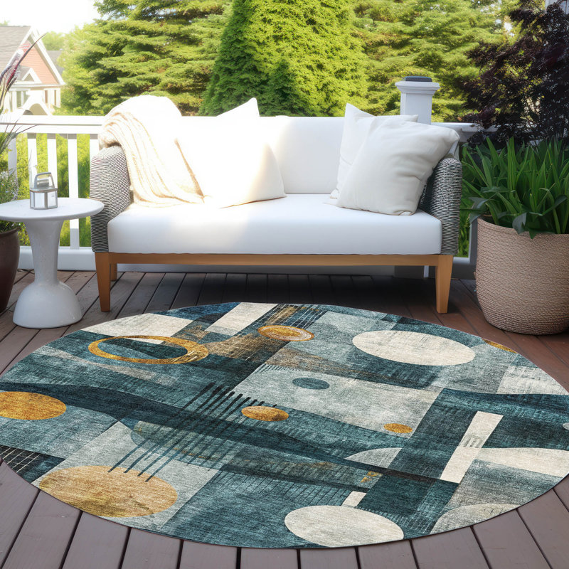 Red Round Easy Care Synthetic Washable Rug, 8'