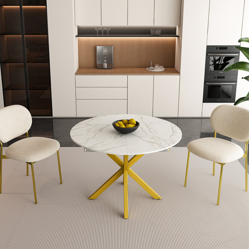 Extendable Round Dining Table with X-shaped base