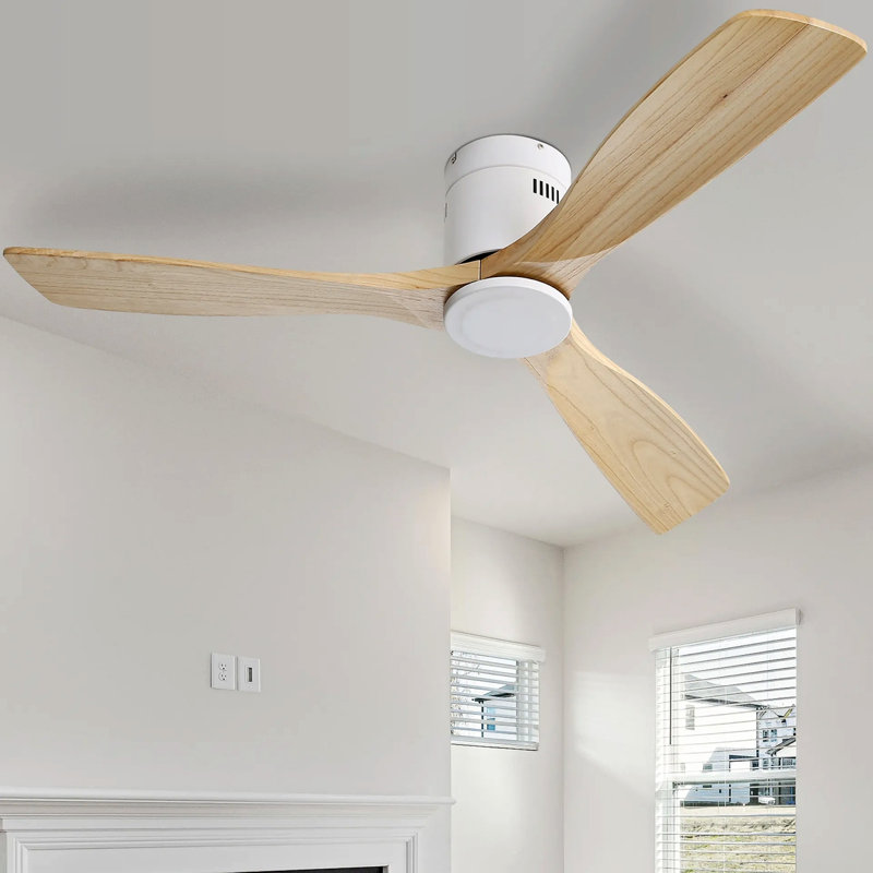 Ventilateur de plafond encastré de 52 pouces avec 3 pales en bois massif, ventilateur silencieux, réversible, moteur à courant continu, télécommande intelligente pour le salon