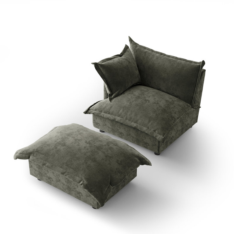 Upholstered Armchair with Footstool, Grey