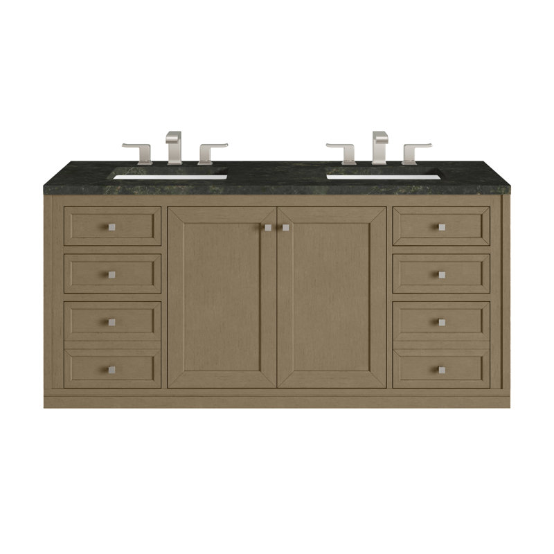Chicago 60'' W Double Vanity, Charcoal Soapstone, 8" Widespread, Walnut Whisper