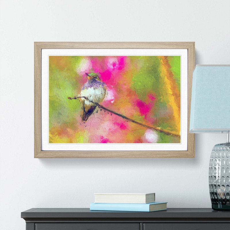 Hummingbird - Framed Print, 48cm H x 65cm W x 2cm D, Oak Framed