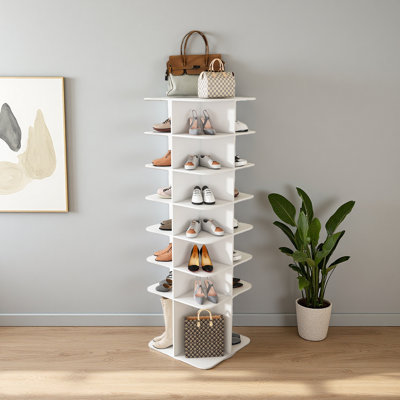 Rotating Shoe Rack Tower, 7-Tier Spinning Shoe Rack, Free Standing 360° Revolving Shoe Organizer, High Bottom Design Shoe Tower Spinning Storage Lazy Susany