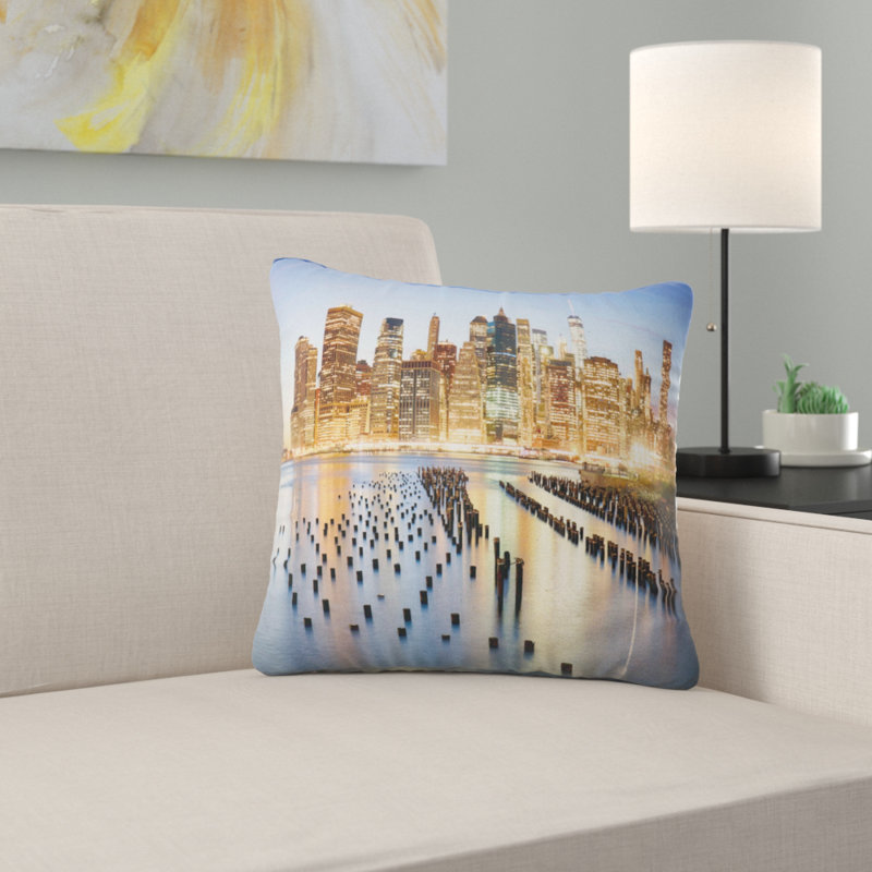 New York Skyline Multicolor Square Throw Pillow 16" x 16"