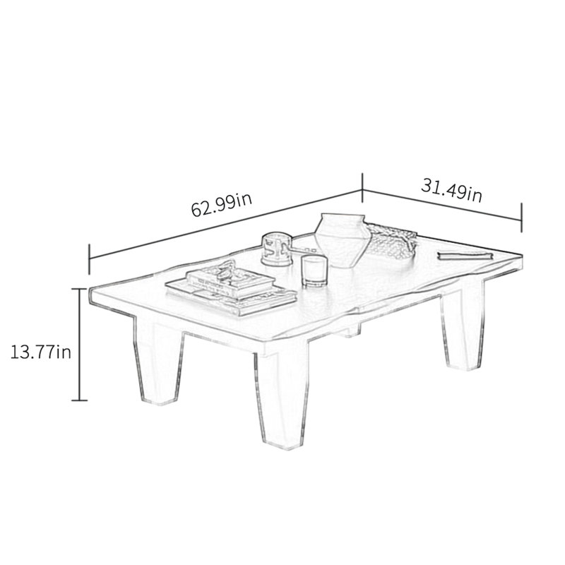 Table à thé en bois massif au design minimaliste, H 13,77 po x L 62,99 po x l 31,49 po