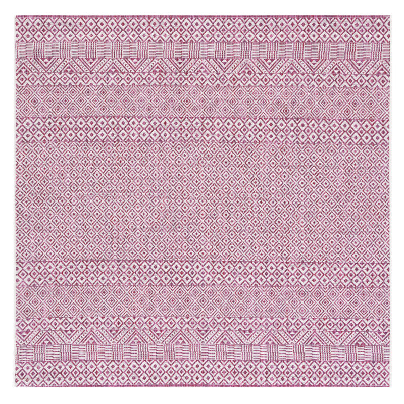 Messick Geometric Red Indoor/Outdoor Area Rug, Square 6'7"