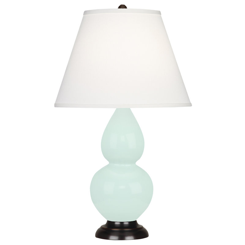 Petite lampe d'appoint à double gourde, Perle, Bronze patiné foncé, Menthe glacée