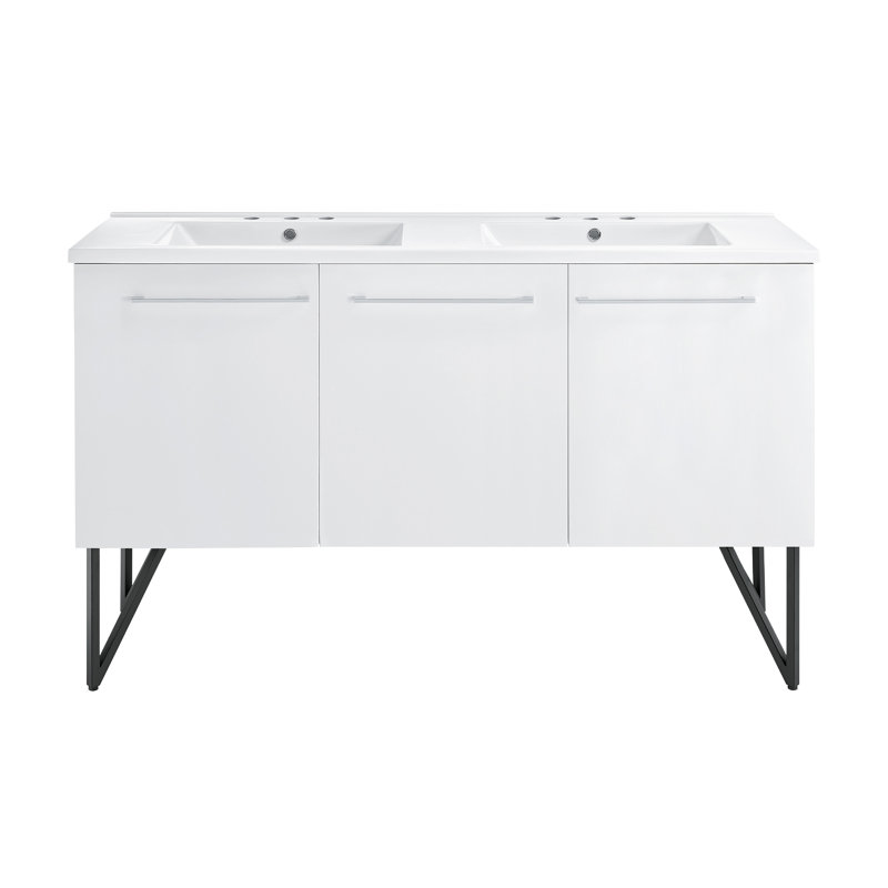 Annecy 60 Double, Two Doors, One Drawer, Bathroom Vanity, White, 3