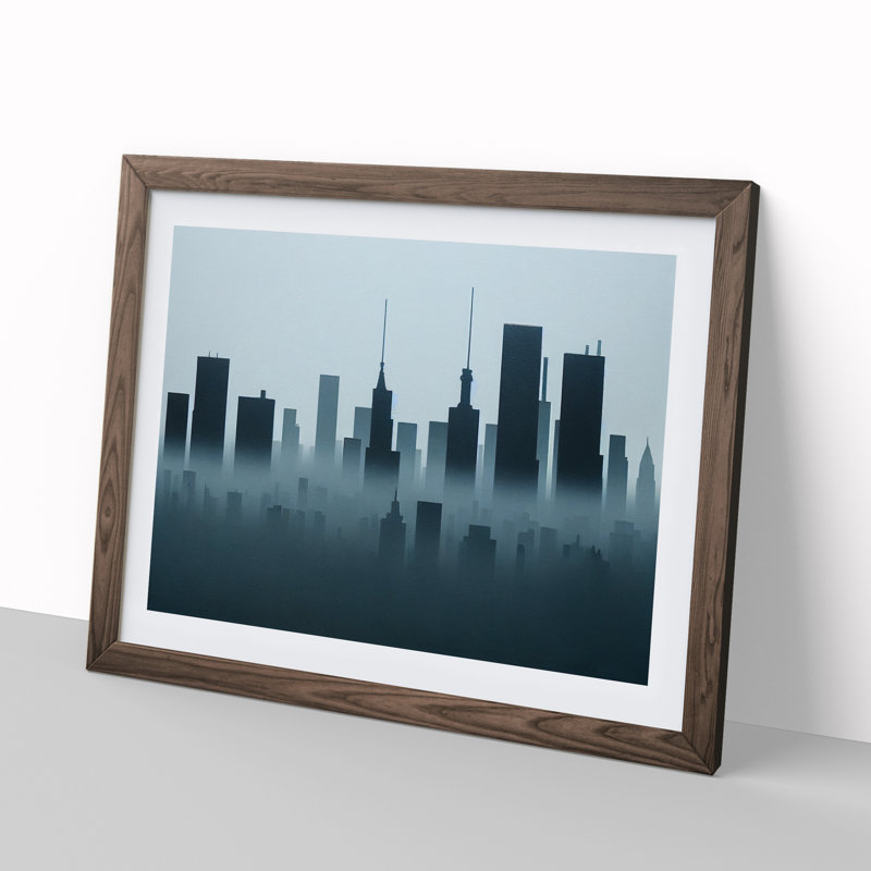 Evocative Skyline Architecture - Framed Print, 34cm H x 46cm W x 2cm D, Walnut