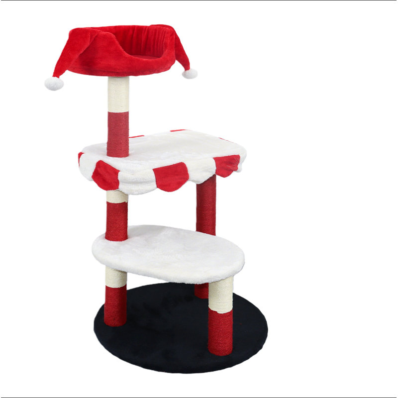 Arbre à chat avec perchoir douillet et poteaux à griffer - Mobilier pour chat rouge et blanc à plusieurs niveaux pour que les chatons / chats puissent grimper, se reposer et jouer
