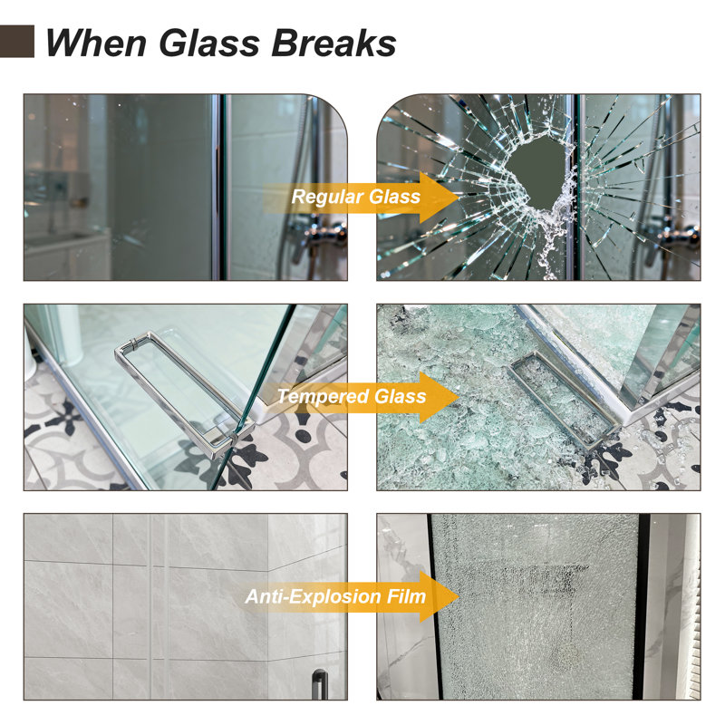 49"-54" W x 72" H Single Sliding Frameless Shower Door with 1/4" (6mm) Clear Tempered Glass, Matte Black