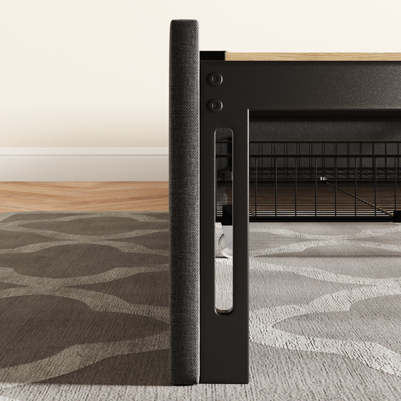 Lit plateforme avec rangement, 3 grands tiroirs sur roulettes, lit plateforme tapissier en tissu, aucun sommier tapissier requis, support de lattes en bois massif, assemblage facile, gris foncé