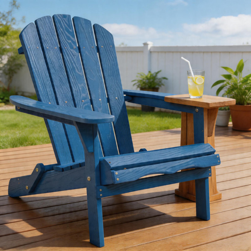 Set of 2 Solid Wood Folding Adirondack Chairs, Outdoor Lounge Patio Chairs for Garden, Lawn & Backyard, Navy Blue