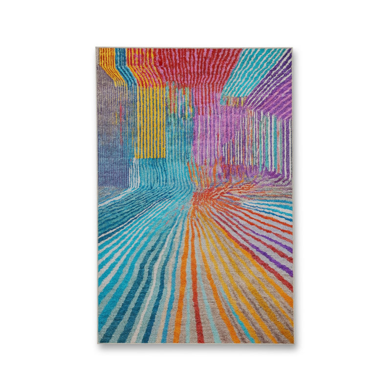 Tapis bleu tissé lavable rétro Mosso, 2'4" x 3'11"