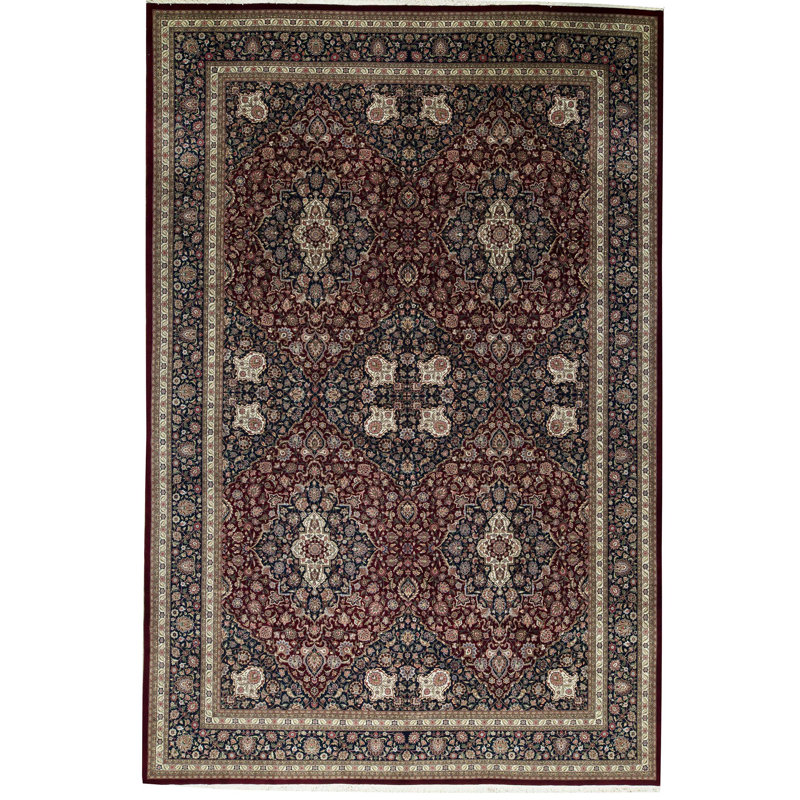 Tapis vin et bleu marine de haute qualité noué à la main