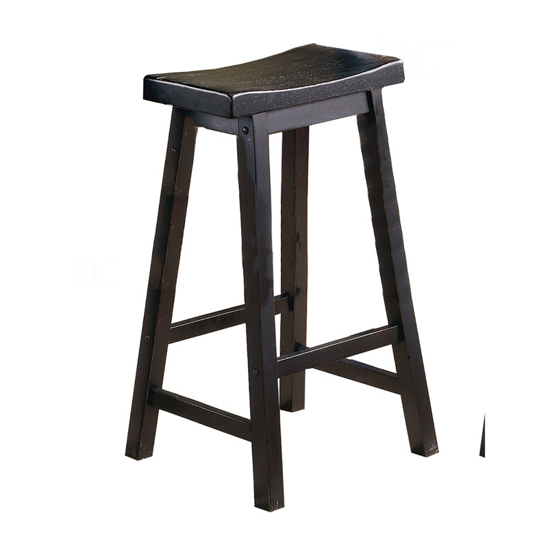 Ensemble de tabourets à hauteur de bar de 29 po à finition noire avec ensemble de 2 sièges de selle en bois massif, Noir