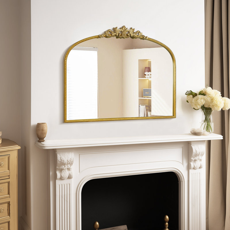 Vintage Floral Arch Iron Frame Mirror, Gold, 32" x 24"