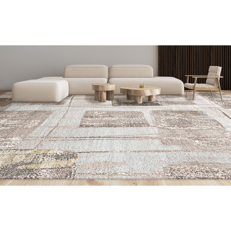 Hand Woven Silk and Wool Abstract Area Rug, Rectangle 8' x 10'