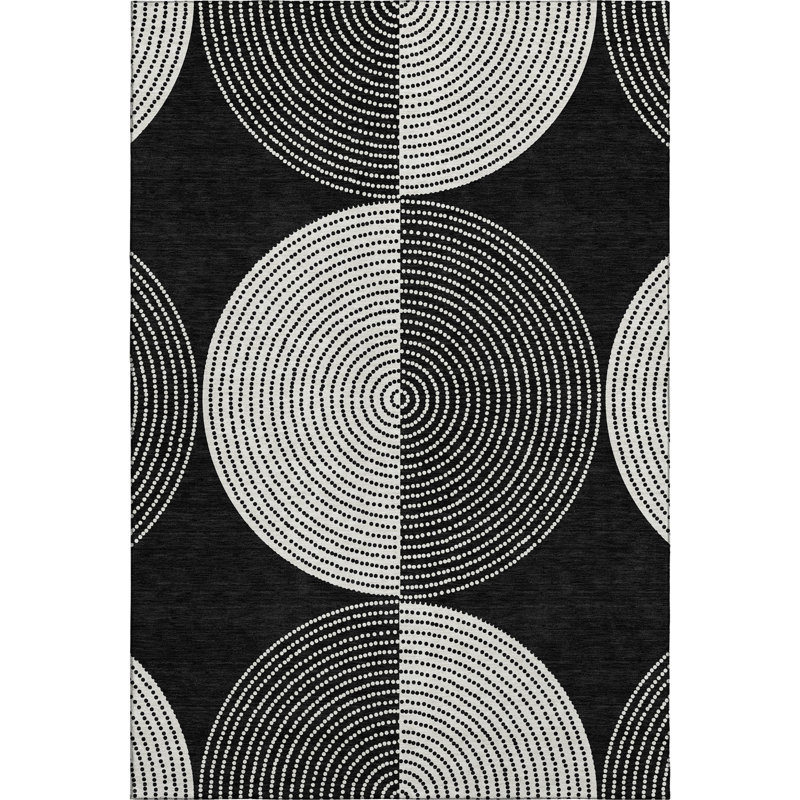 Tapis géométrique de qualité supérieure lavable à la machine Mayfield AMF2275, Noir, 10 pi x 14 pi