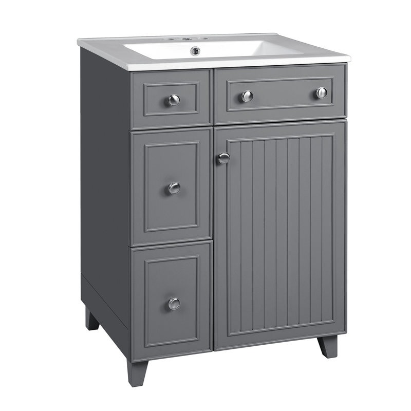 Meuble-lavabo 24 po avec lavabo en céramique, Gris