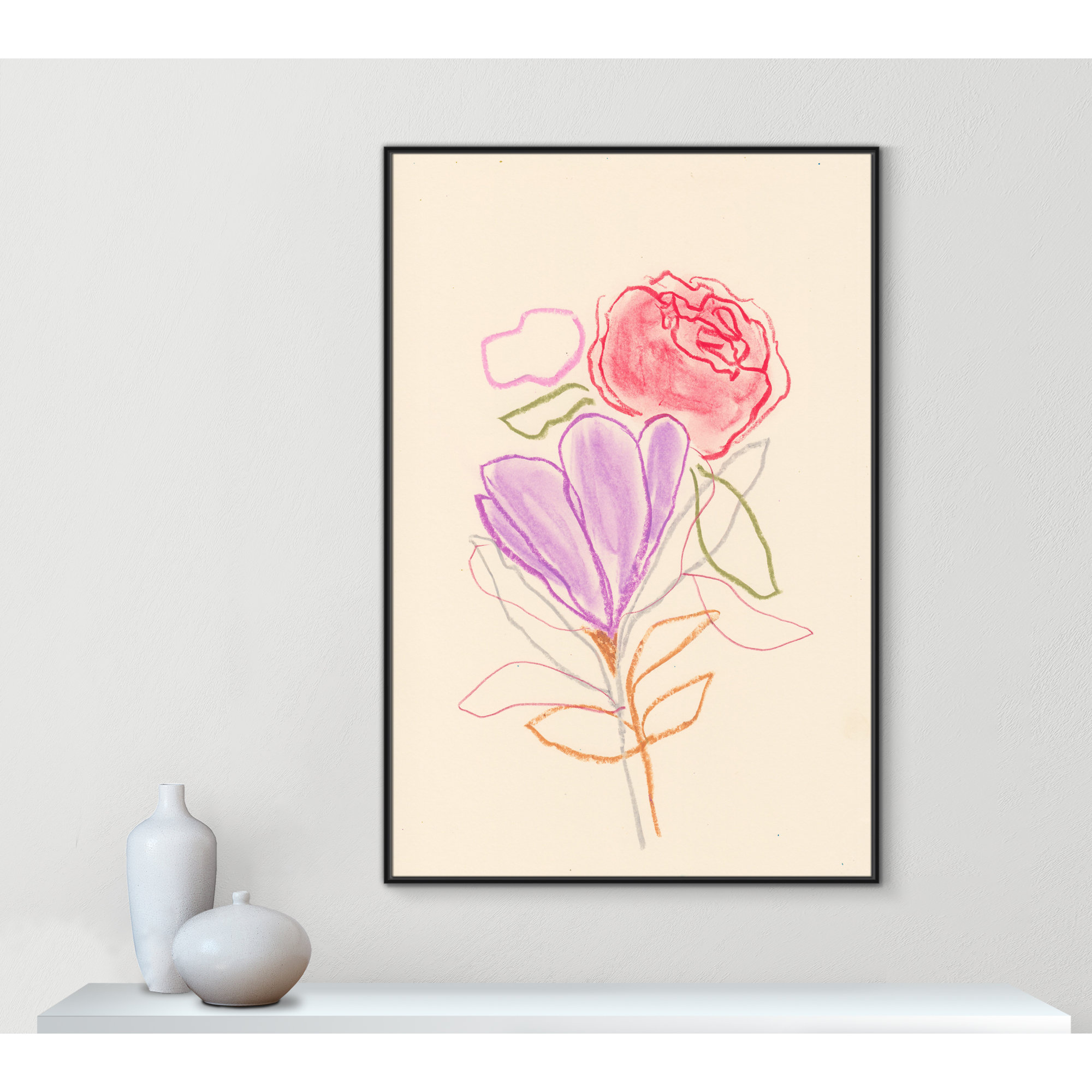Simple Floral III Print by Bea Dina, Black Floater Framed Canvas, No Mat, 61.5" H x 41.5" W x 2" D
