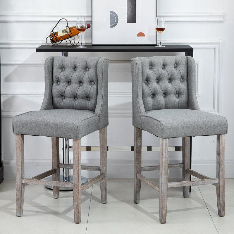 Ensemble de 2 tabourets de bar 26,25 po à hauteur de comptoir, chaise rembourrée sans accoudoirs à oreilles avec pieds en bois d'hévéa