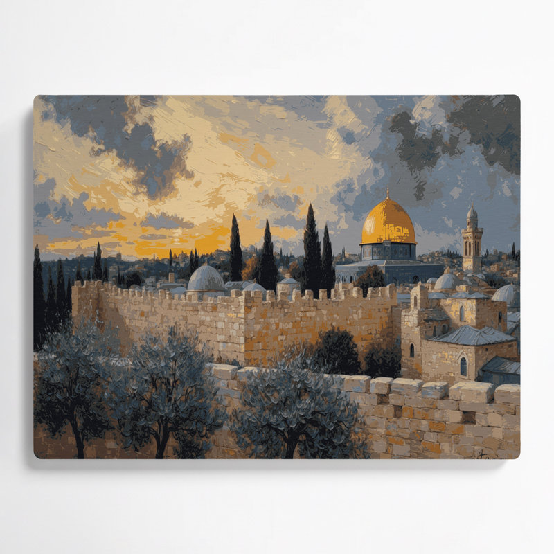 Art mural gris en villes avec villes en Israël, H 11 po x l 14 po