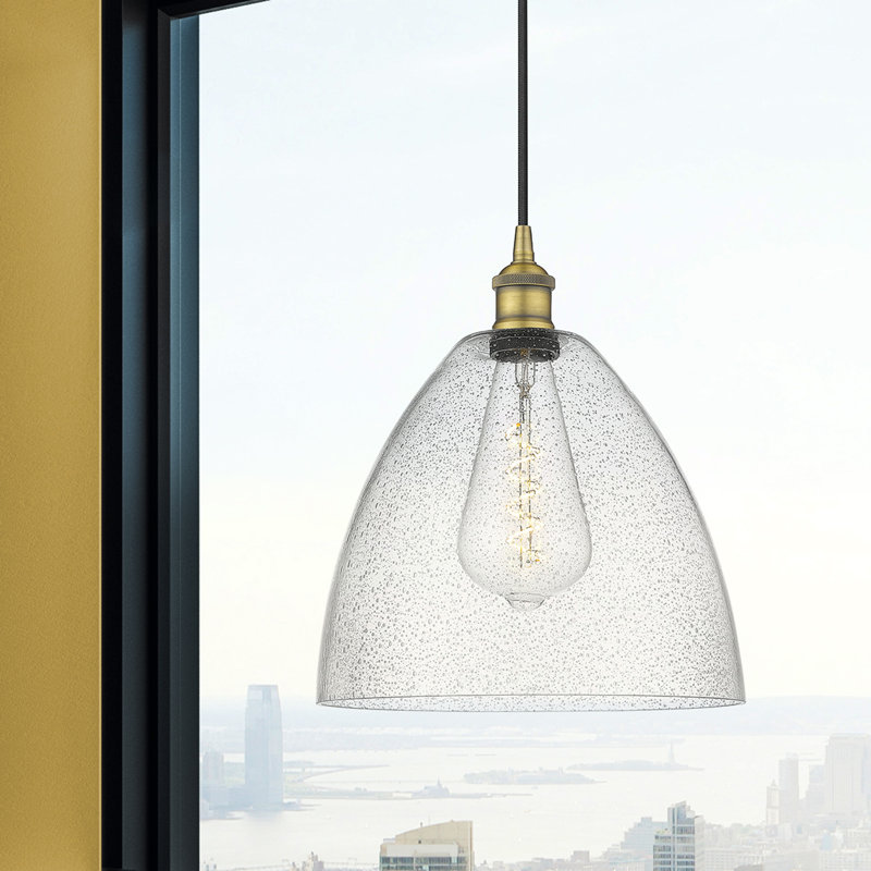 Luminaire suspendu en forme de dôme à 1 lumière Bluford, H 13,75 po x l 12 po x P 12 po, Laiton brossé