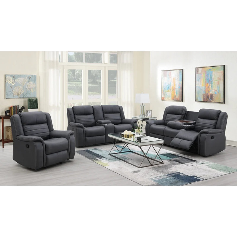 Canapé inclinable 3 pièces Naghmeh, Microfibre / microsuède gris
