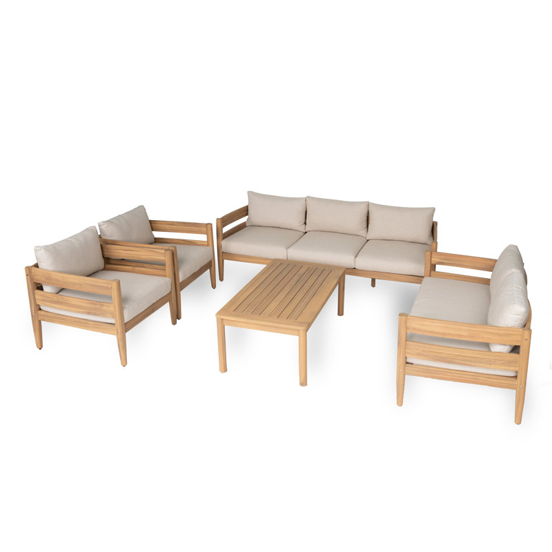 Colinton Acacia 5-Piece Outdoor Conversation Set With Cushions, Beige, Light Teak