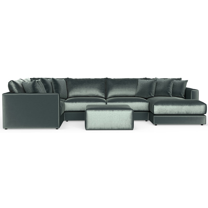 Rondale Five Piece Plush Extra Deep Sectional With Matching Ottoman, Green